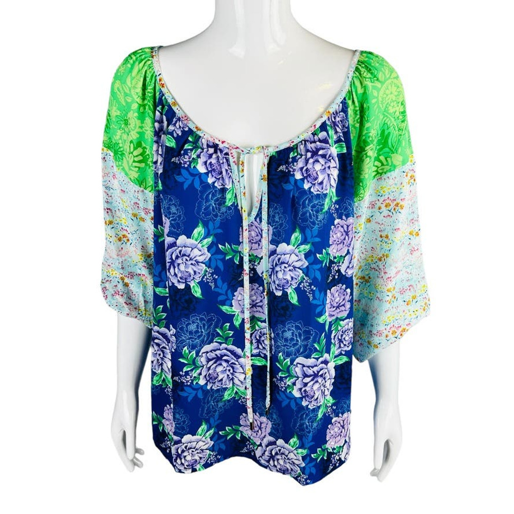 New The Pioneer Woman Womans Sz Small Blouse Blue 3/4 Sleeve Floral NWT